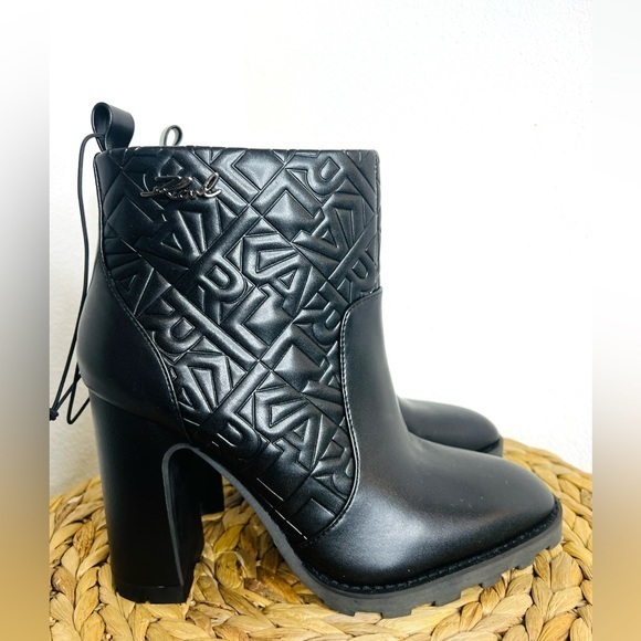 Karl Lagerfeld Shoes - NWT Karl Lagerfeld Boots Paris Petria Logo Quilted Square Toe Black Heeled Ankle